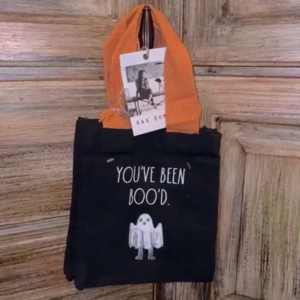 Rae Dunn Black Halloween Trick or Treat Bag with Orange Accents